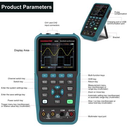 Imagem de Osciloscópio digital HANMATEK HO52 50MHz 2 canais