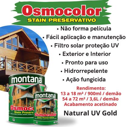 Imagem de Osmocolor Stain Natural UV Gold Acetinado 3,6L Montana  Proteção e Acabamento Premium para Madeira