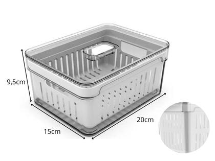 Imagem de OU OF450NT Kit Com 2 Organizadores de Geladeira com Escorredor Interno, 2,2 L - Caixa Plástica para Legumes, Saladas