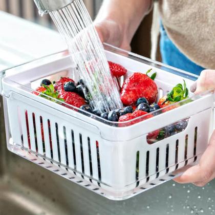 Imagem de OU OF450NT Kit Com 2 Organizadores de Geladeira com Escorredor Interno, 2,2 L - Caixa Plástica para Legumes, Saladas