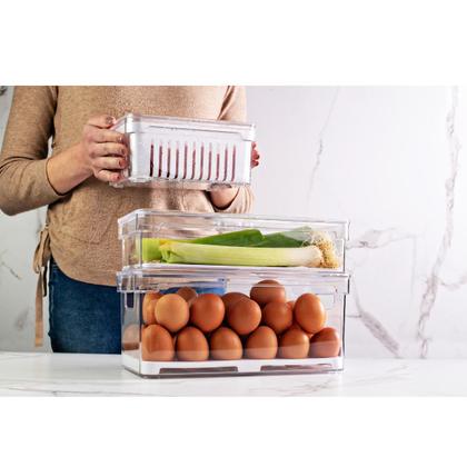 Imagem de OU OF450NT Kit Com 2 Organizadores de Geladeira com Escorredor Interno, 2,2 L - Caixa Plástica para Legumes, Saladas