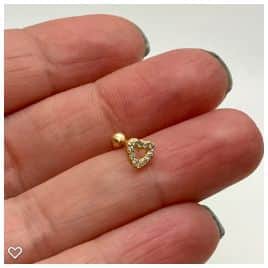 Imagem de Ouro 18k Piercing Coração Pedra Cartilagem Tragus Orelha CO86K065