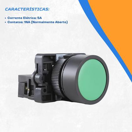 Imagem de P20AFR-G-1A Botão Pulsador de Comando Faceado 22mm Plástico - Verde- 1NA