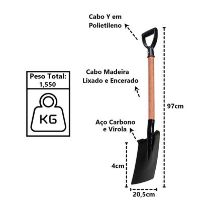 Imagem de Pá Vanga Quadrada Construção em Aço Cabo Polietileno 97cm