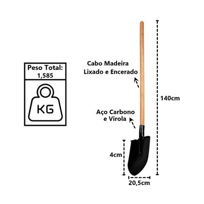 Imagem de Pá Vanga Quadrada Construção em Aço Carbono Cabo Reto 140cm