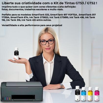 Imagem de pack 04 garrafas de Tinta GT53 Preto + GT52 Amarelo + GT52 Ciano + GT52 Magenta para Smart Tank Plus série 610