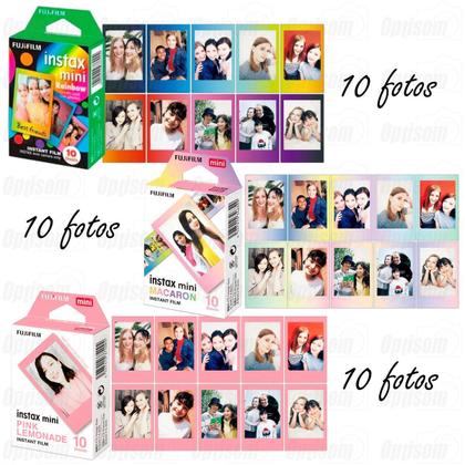 Imagem de Pack 3 Filmes Para Camera Instax Mini Macaron + Rainbow + Lemonade Kit Presente