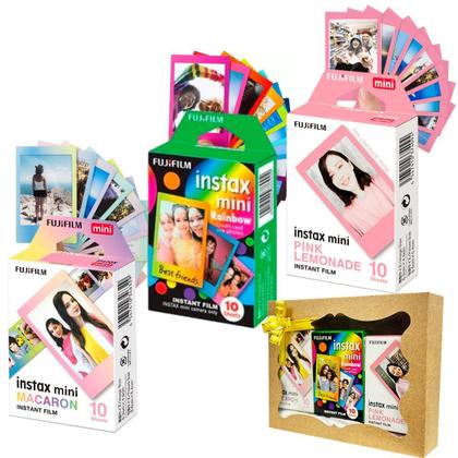 Imagem de Pack 3 Filmes Para Camera Instax Mini Macaron + Rainbow + Lemonade Kit Presente