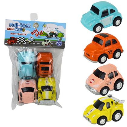 Pack 4 Mini Veículos Urbanos de Plástico Pull Back Cars - MSB