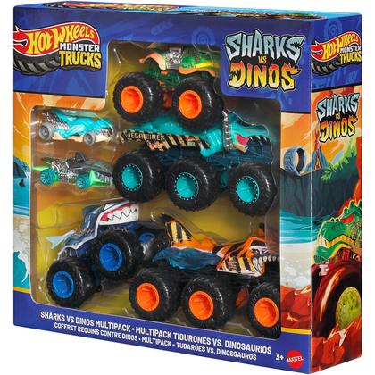 Imagem de Pack 6 Hot Wheels - 1:64 - Tubarões vs Dinossauros - Monster Trucks Power Smashers - JGD68