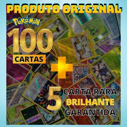 Imagem de Pack de 100 Cartas Pokemon Original Sem Repetições Com 05 Brilhantes Garantidas