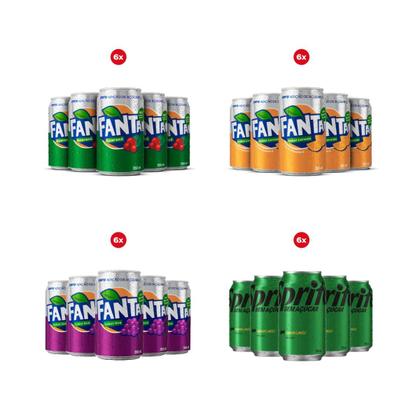 Imagem de Pack Refrigerante ZERO Lata 350ml kit C/ 6 und Fanta Uva, Fanta Laranja, Fanta Guarana, Sprite