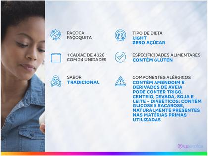 Imagem de Paçoca Quadrada Tradicional Paçoquita Light - Zero Açucar 432g 24 Unidades