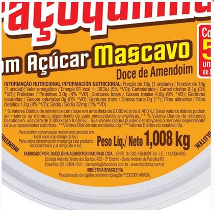 Imagem de Paçoca Rolha Com Açúcar Mascavo Dacolônia ( POTE COM 56 UND)