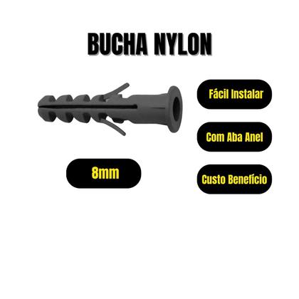 Imagem de Pacote 250 Buchas 8mm C Aba Para Parede Bucha N 8 Com Anel