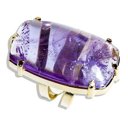 Imagem de Pacote Atacado com 05 Anéis de Pedra Ametista Retangular Cabochão Dourado Aro Ajustável