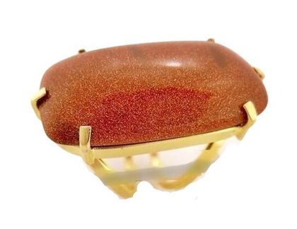 Imagem de Pacote Atacado com 05 Anéis de Pedra do Sol Cabochão Retangular Dourado Aro Ajustável