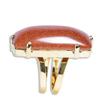 Imagem de Pacote Atacado com 05 Anéis de Pedra do Sol Cabochão Retangular Dourado Aro Ajustável