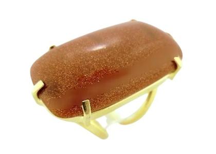 Imagem de Pacote Atacado com 05 Anéis de Pedra do Sol Cabochão Retangular Dourado Aro Ajustável