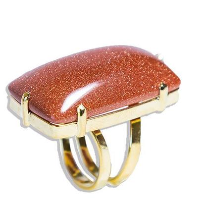 Imagem de Pacote Atacado com 05 Anéis de Pedra do Sol Cabochão Retangular Dourado Aro Ajustável