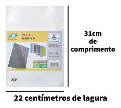Imagem de Pacote com 10 Pastas em L Transparente A4 Modelo 1134 ACP Ideal para Armazenar e Transportar Trabalhos
