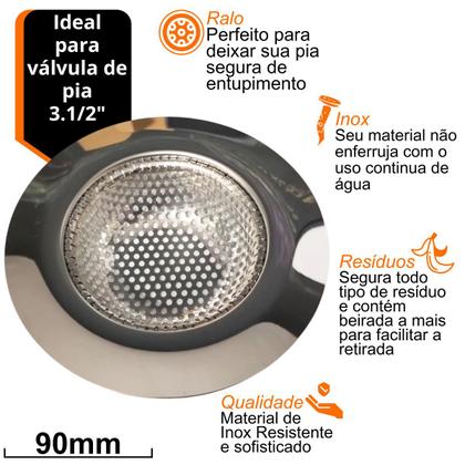 Imagem de Pacote com 12 ralos para valvula de pia de inox 9 cm atacado