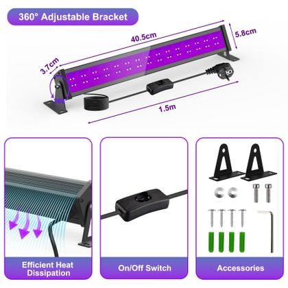 Imagem de Pacote com 2 barras de luz preta LED T-SUN 40W, plugue e interruptor