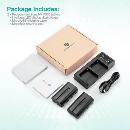 Imagem de Pacote com 2 baterias FirstPower NP-F550 com carregador USB para Sony