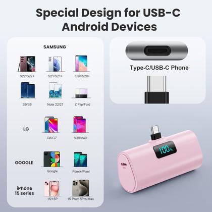 Imagem de Pacote com 2 Carregador portátil HETP 5200mAh com conector USB-C