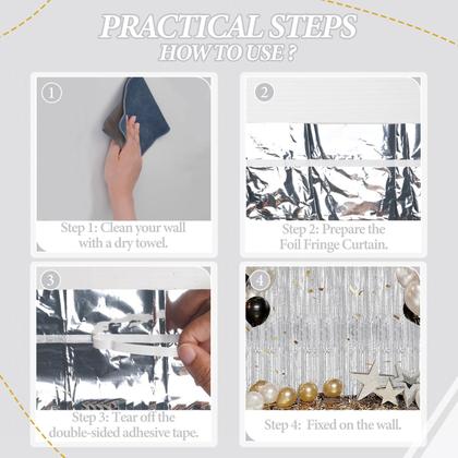 Imagem de Pacote com 2 cortinas Foil Fringe Backdrop DECOCKRAT Silver Tinsel