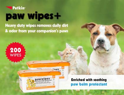 Imagem de Pacote com 2 lenços umedecidos Petkin Paw Wipes Plus com 200 toalhetes perfumados de laranja