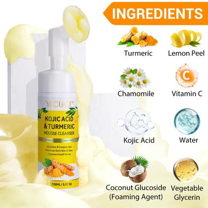 Imagem de Pacote com 2 mousse de limpeza de açafrão, limpador facial com ácido kójico para lavar o rosto e firmar a pele, remova o excesso de queratina e limpe profundamente os poros 150 ml