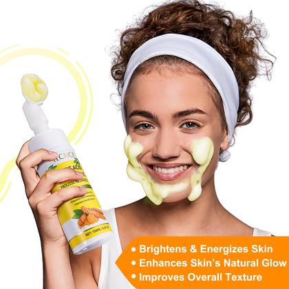 Imagem de Pacote com 2 mousse de limpeza de açafrão, limpador facial com ácido kójico para lavar o rosto e firmar a pele, remova o excesso de queratina e limpe profundamente os poros 150 ml