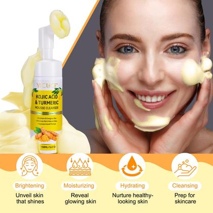Imagem de Pacote com 2 mousse de limpeza de açafrão, limpador facial com ácido kójico para lavar o rosto e firmar a pele, remova o excesso de queratina e limpe profundamente os poros 150 ml