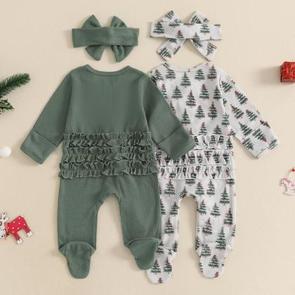 Imagem de Pacote com 2 pijamas com babados Baby Girl Footies Merqwadd Zipper Sleeper