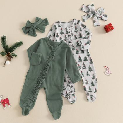 Imagem de Pacote com 2 pijamas com babados Baby Girl Footies Merqwadd Zipper Sleeper