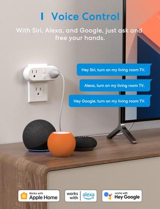 Imagem de Pacote com 2 tomadas 2 em 1 Smart Plug Meross WiFi Dual 15A