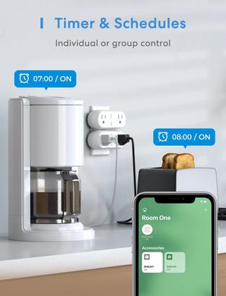 Imagem de Pacote com 2 tomadas 2 em 1 Smart Plug Meross WiFi Dual 15A