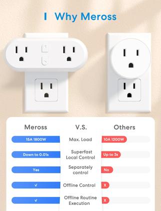 Imagem de Pacote com 2 tomadas 2 em 1 Smart Plug Meross WiFi Dual 15A