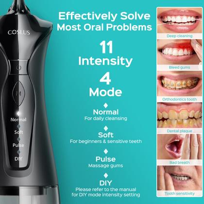 Imagem de Pacote com 2 unidades Water Flosser COSLUS para dentes com 3 modos e 8 níveis