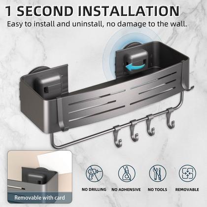 Imagem de Pacote com 2 ventosas Shower Caddy Onemake com ganchos cinza