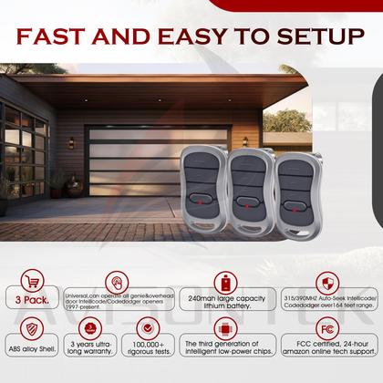 Imagem de Pacote com 3 unidades de controle remoto de porta de garagem Avisontek Genie compatível com G3T-R