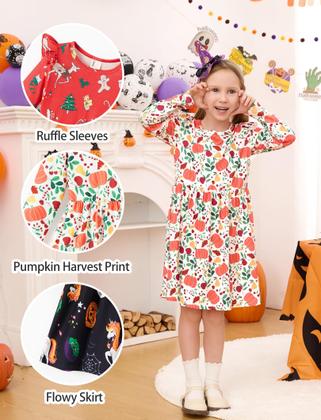 Imagem de Pacote com 3 vestidos de manga comprida PATPAT para meninas, conjunto de Natal