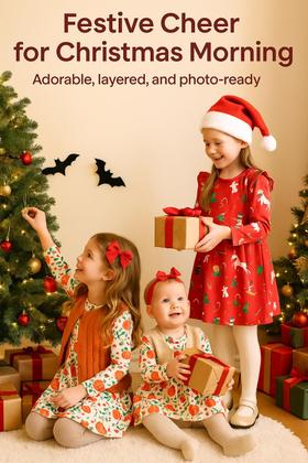 Imagem de Pacote com 3 vestidos de manga comprida PATPAT para meninas, conjunto de Natal