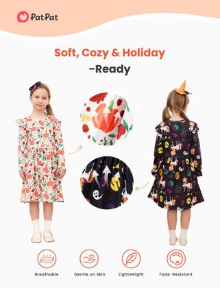Imagem de Pacote com 3 vestidos de manga comprida PATPAT para meninas, conjunto de Natal