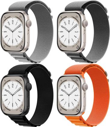 Imagem de Pacote com 4 pulseiras de nylon Alpine Loop compatível Apple Watch 42 mm, 44 mm, 45 mm, 49 mm, pulseira de metal com gan