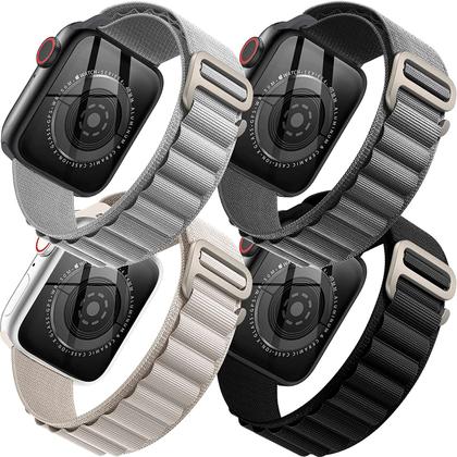 Imagem de Pacote com 4 pulseiras de nylon Alpine Loop compatível Apple Watch 42 mm, 44 mm, 45 mm, 49 mm, pulseira de metal com gan