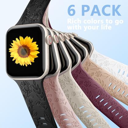 Imagem de Pacote com 6 pulseiras impermeáveis para Apple Watch SNBLK compatíveis com pulseira masculina Apple Watch 44 mm 45 mm 49 mm 42 mm, pulseira de flores fofa para pulseira Apple Watch de 44 mm, série masculina Ultra 2/SE/9/8/7/6/5/4/3/2/1