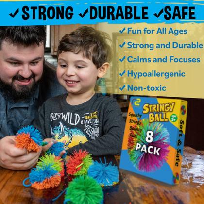 Imagem de Pacote com 8 brinquedos sensoriais Stringy Balls Monkey Pom Kooosh para crianças de 4 a 9 anos