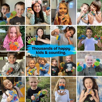 Imagem de Pacote com 8 brinquedos sensoriais Stringy Balls Monkey Pom Kooosh para crianças de 4 a 9 anos